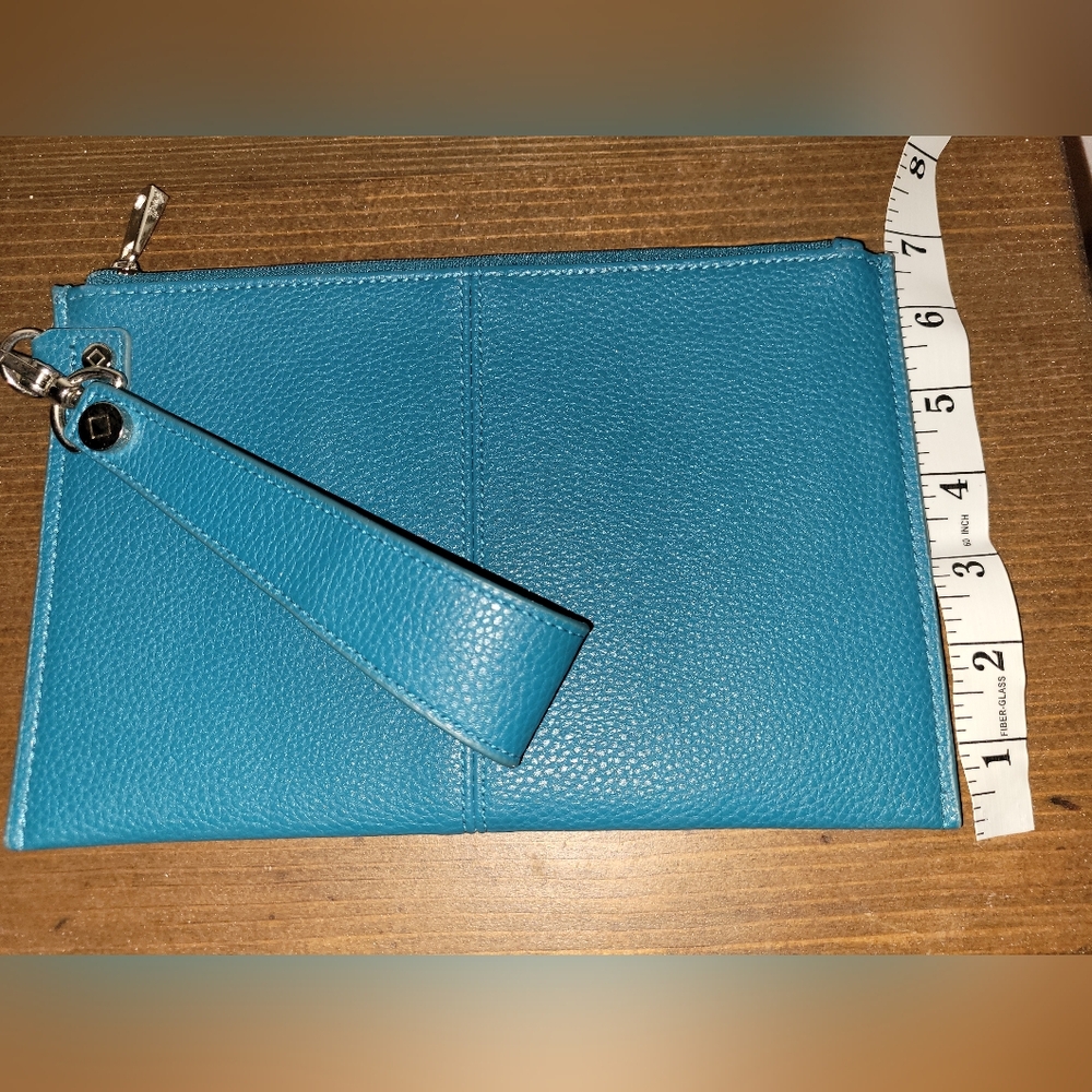 Blue Leather Wristlet Clutch